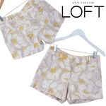 Loft Ann Taylor Cream Gray Floral Linen Blend Floral Print Chino Shorts Size 4 Photo 0