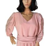 Vintage Bernadette designs pink ruched gown sheer puffy beaded sleeves size Med Photo 2