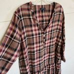 ZARA  Tan Brown Red Check Plaid Oversized Midi Dress - Pockets Roll Tab Sleeves L Photo 8