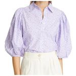 byTiMo Womens Puff Sleeve Poplin Blouse Small Cotton Button Boho Cottage Fairy Purple Photo 0