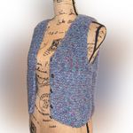 Vintage 90s Rag Knit Colorful Crochet Cotton Cropped Cardigan Sleeveless Vest S Blue Photo 1