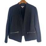 Roz & Ali Black Open Front Zippered Pocket Textured Jacket Blazer Plus Size 1X Photo 0