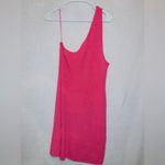 Le lis NWT  Barbie Pink Crochet Knit One Shoulder Mini Bodycon Sweater Dress LG Photo 6