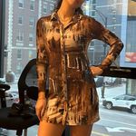 12th Tribe Brown Mesh Button Up Dress Photo 3