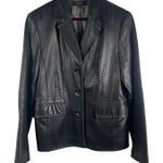 Q.U.E Genuine Lambskin Leather Blazer Jacket Black Size L Lined Button Front Size L Photo 0