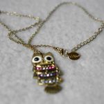 Claire's Big Eyed Whimsical Rainbow Rhinestone Gold Tone Owl Pendant Necklace Photo 2