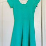 Women's Bright Green Textured Stretchy Fit & Flare Mini Dress Sundress | Size S Blue Photo 2