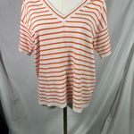Ann Taylor Orange White Striped V-Neck Sweater Top Size S SP22 Short Sleeve Photo 14