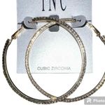 INC I.N.C. Gold Tone Large Pavé Cubic Zirconia Hoop Earrings Photo 0