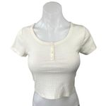 Wild Fable White Ribbed Knit Scoop Neck Short Sleeve Henley Crop Top Size XS Photo 0
