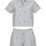 Better Together women’s Blue and White Striped strawberry Pajama Set Photo 0