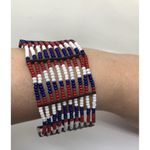 Beautiful Native American Metal and Beaded Cuff Bracelet Red Blue White Photo 13
