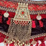 Vintage handmade beaded coin belly dancing hip belt side sash medium costume Red Photo 3
