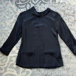 Massimo Dutti  Satin Mockneck Keyhole Blouse Black 36 Photo 0