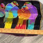 š¦ Laurel Burch Parrots Silk Scarf | Multicolor Birds | 26x14ā Vintage Art Black Photo 1