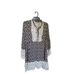 ZARA Long Sleeve Dress Peephole Tie Lightweight Black White Size L Photo 1