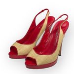 Bebe ᪥ Katie Woven Straw Platform Slingback Heeled Sandals ᪥ Red Leather ᪥ 6M ᪥ Photo 5