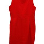Tory Burch Sz 12 Dress Red Silk Front Zip Sheath Sleeveless Formal Fancy Pockets Photo 1