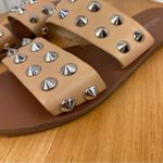 Nine West Brynli3 Studded Dual Strap Slide Sandals Tan Silver 7 Photo 5