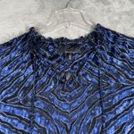 White House | Black Market ‎ Blouse Zebra Ruffle Neck Sheer Lined Top Blue Black M Photo 3