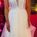 Cinderella Divine White Sequin And Mesh Maxi Prom Dress  Photo 4