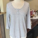Comfy Striped Flowy Henley Polyester and Linen Muted Purple and White Size M Photo 0