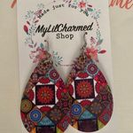 Handmade Vintage Boho Ethnic Style Flower Pattern Earrings  Photo 0