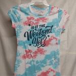 Wound Up  Tee Red White Blue "Is It The Weekend Yet?” Size Large Juniors (11-13) Photo 0