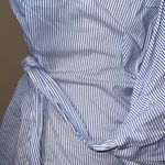 Willow & Clay  medium womens chambray striped wrap blouse ruffle sleeve v neck Photo 4