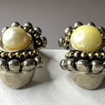 Boutique Vintage Womens Pearl Clip On Earrings with Silver and Gold Accents Photo 10