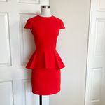 Alice + Olivia Dora Ember Peplum Fitted Dress in Red Photo 3