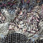 Vtg 1960s Smart Time Ivory Black Windowpane Tiger Print Zip Up House Dress S Photo 3