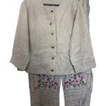 Coldwater Creek Size 1X Wide Leg Embroidered Pants Jacket Set Linen Khaki Photo 0