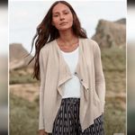 Garnet Hill Easy Linen Drape Front Cardigan Green Button Oversized Lagenlook M Photo 9