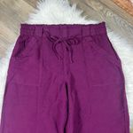 Loft  purple linen-blend drawstring waist cropped pants  Photo 1