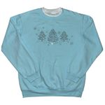 Vintage 90s Granny Double Crewneck Sweatshirt Studded Sparkle Winter Trees Small Blue Photo 1