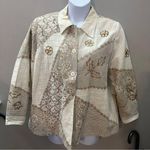 Elegant Cream and Gold Women's Jacket Indigo Moon Sequin VTG Floral Shoulderpads Size 1X Photo 0