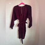 ASOS  Design Maroon Burgundy Velvet Drape Long Sleeve Faux Wrap Mini Dress 4 Photo 3