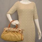 Valentino Garavani Rosette Woven Raffia Canvas Top Handle Bag Natural Beige Photo 0