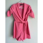 4SI3NNA Marcella‎ Romper Women's Small Hot Pink Ruched Short Sleeve Tie Front Photo 11