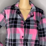 DKNY Plaid Long Sleeved Soft Pajama Top Pink Black White Size Small Photo 2