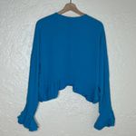 Marc Bouwer Women's Blue Silk Ruffle Open Front Lightweight Blazer NWT Large Photo 1