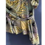 Lulumari  Tropical Print Palm Tree Print Yellow One Shoulder Kimono Sleeve Photo 2