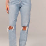 Abercrombie & Fitch The 90s Straight Ultra High Rise Light Wash Distressed Jeans Photo 0