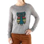 Woolrich  Gray Owl Intarsia  Crewneck Mohair Wool Blend Sweater Size Medium Photo 0