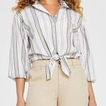 Tommy Hilfiger Women's Dotted Running Boxed Stitching Tie-Front Shirt Petite S Photo 1