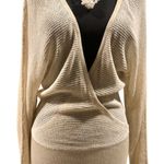 Cache Gold Knit Metallic Peek A Boo Faux Wrap Top New Banded Bottom NWT $98 Photo 3