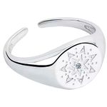 Boutique Unisex White Gold Plated S925 Diamond Signet Sun Ring, Adjustable Photo 0
