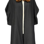 Vintage 1950s 1960s Lilli Diamond Black Wool Swing Coat Real Mink Fur Collar Size L Photo 0