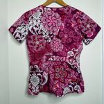 Peaches Floral Medical Scrub Top Women’s Small Mauve Pink Red Nurse Vet Cotton Photo 3